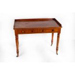 A Victorian mahogany washstand with three-quarter gallery, fitted two drawers on turned legs,