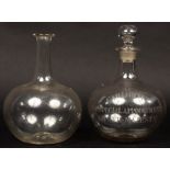 A Victorian onion shaped decanter and stopper with acid etched inscription "Max Greger & Co, London,