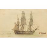 After the 19th Century English School/A Three-Master at Sea/A Moored Three-Master/a pair/coloured