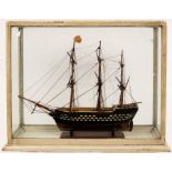 A scale model of a three-masted ship, 46cm long,