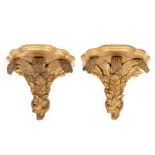 A pair of late 18th Century style gilt gesso wall brackets with acanthus leaf decoration in relief,