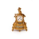 A French gilt metal mounted mantel clock, the white enamel dial signed Pepin a Paris,