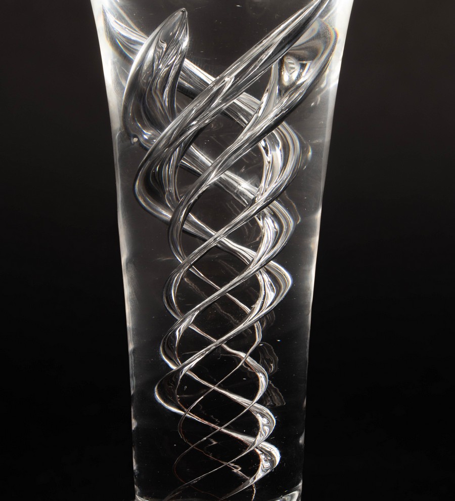 A large glass etched with grapes and vines on an air twist stem, - Image 3 of 4