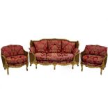 An exceptionally fine gilt wood bergère suite in the manner of Bonnemain,