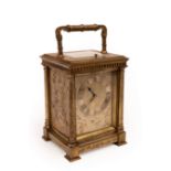 A 19th Century brass cased carriage clock by Drocourt, with repeat mechanism,