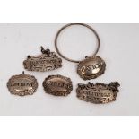 Three George III silver spice bottle labels, John Robins, London 1818 within scroll borders, Cavice,