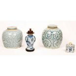Two Chinese blue and white ginger jars and covers, a Chinese baluster vase, 17.