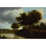 Manner of James Stark/River Landscape/oil on oak panel, 18.5cm x 25.