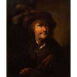 Manner of Rembrandt/Portrait of a Man/wearing a feathered cap/oil on panel,