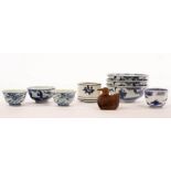 A group of Chinese blue and white bowls, tea bowls etc.