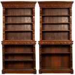 A pair of Jacobean Revival oak open bookcases,