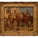 19th Century Continental School/Soldiers with a Mounted Captive/initialled lower right/oil on panel,