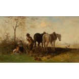 Julias Noerr (1827-1897)/The Ploughman's Rest/signed/oil on panel, 17.