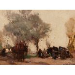 William Watt Milne (1865-1949)/Travelling by Horse and Cart/signed/oil on canvas laid to board,