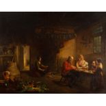 J D Coninckx/Family Sitting at a Table/in a kitchen interior,