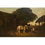 Circle of J F Herring/The Midday Rest/ploughman and horses by a barn/bears signature/oil on canvas,