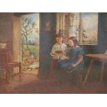 Victorian School/Girls Reading by an Open Door/oil on canvas, 15cm x 19.