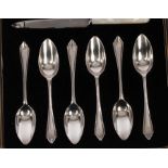 A set of six silver grapefruit spoons, FC, Sheffield 1964, cased with a grapefruit knife,