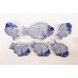 A set of ten Japanese Arita style blue and white fish plates,