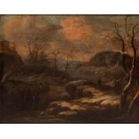 Manner of Marco Ricci/Figures in a Winter Landscape/oil on canvas,