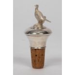 A silver bottle stopper with pheasant finial, Birmingham 1994,