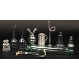 A group of small glass items, 18th and 19th Century, comprising a wrythen fluted ear trumpet,