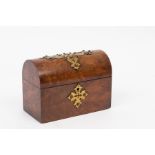 A Victorian burr walnut stationery box, with fitted interior and brass mounts,