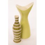 Poole Pottery, a lime green freeform Horn vase, shape 724, stamp to base,