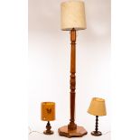 Theo Merrett and Dennis French, an Arts & Crafts style wooden standard lamp, 129cm high,