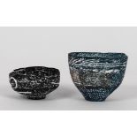 Sarah Jenkins (Contemporary), two stoneware bowls, one in blue and white the other black,