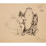John Minton (1917-1957)/King Before a Mirror/ink sketch, 26.5cm x 31.