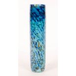 Peter Layton (born 1937), a cylindrical glass vase, mottled swirls in blue with orange flecks,