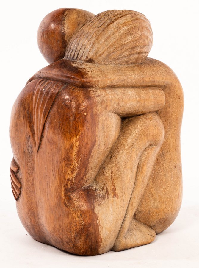 Mestrovic, a wood sculpture, seated couple embracing, signed, - Image 4 of 6