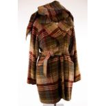 Mulberry, a wool check coat with pockets and belt and hat-pin fastening,