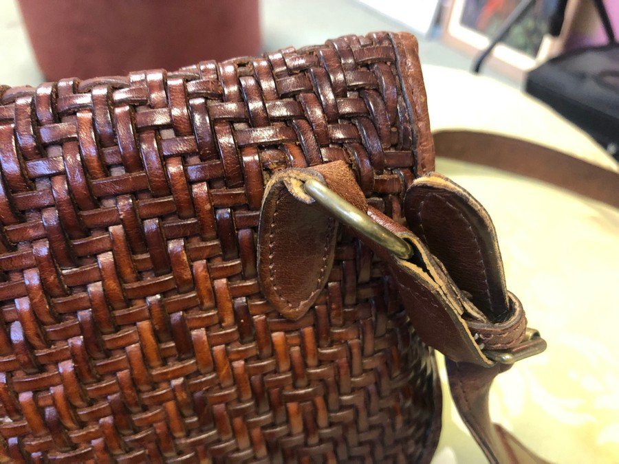 Mulberry, a brown leather woven handbag with shoulder strap, lined with zipped pocket, - Image 5 of 6