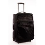 Mulberry, a black trolley case with pockets and compartments, zip fastening, attached luggage tag,