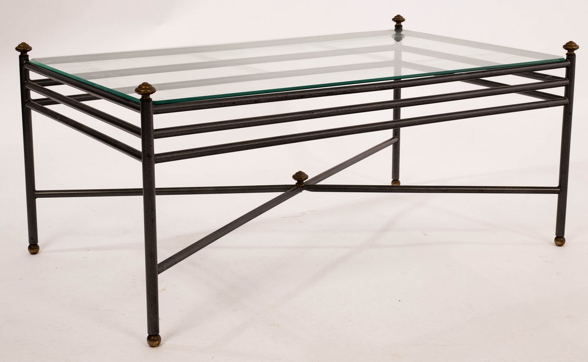 A rectangular wrought iron coffee table with a glass top, - Image 4 of 4