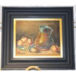 Amper (20th Century)/Still Life with Copper Jug and Bowl of Fruit/signed/oil on canvas,