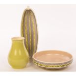 Poole Pottery, a freeform cucumber dish, 32cm wide, a matching shallow bowl,