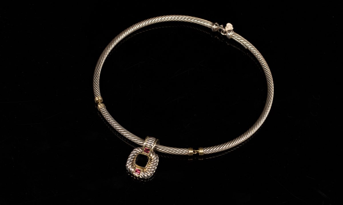 David Yurman, a silver pendant necklace, the necklace of cable form with 14k yellow gold collars, - Image 2 of 2