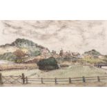 Leslie Duxbury (1921-2001)/View of Llandeilo/coloured etching, plate size 17.