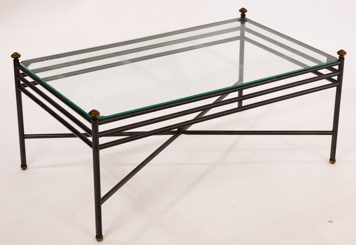 A rectangular wrought iron coffee table with a glass top, - Image 2 of 4