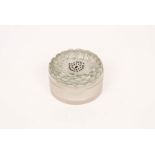 Lalique, a clear and frosted glass circular box and cover, Dahlia pattern, engraved mark to base R.