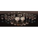 Orrefors, a suite of drinking glasses with enamelled floral decoration,