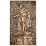 Leslie Duxbury (1921-2001)/Sir Hans Sloane Statue/coloured etching, plate size 25.