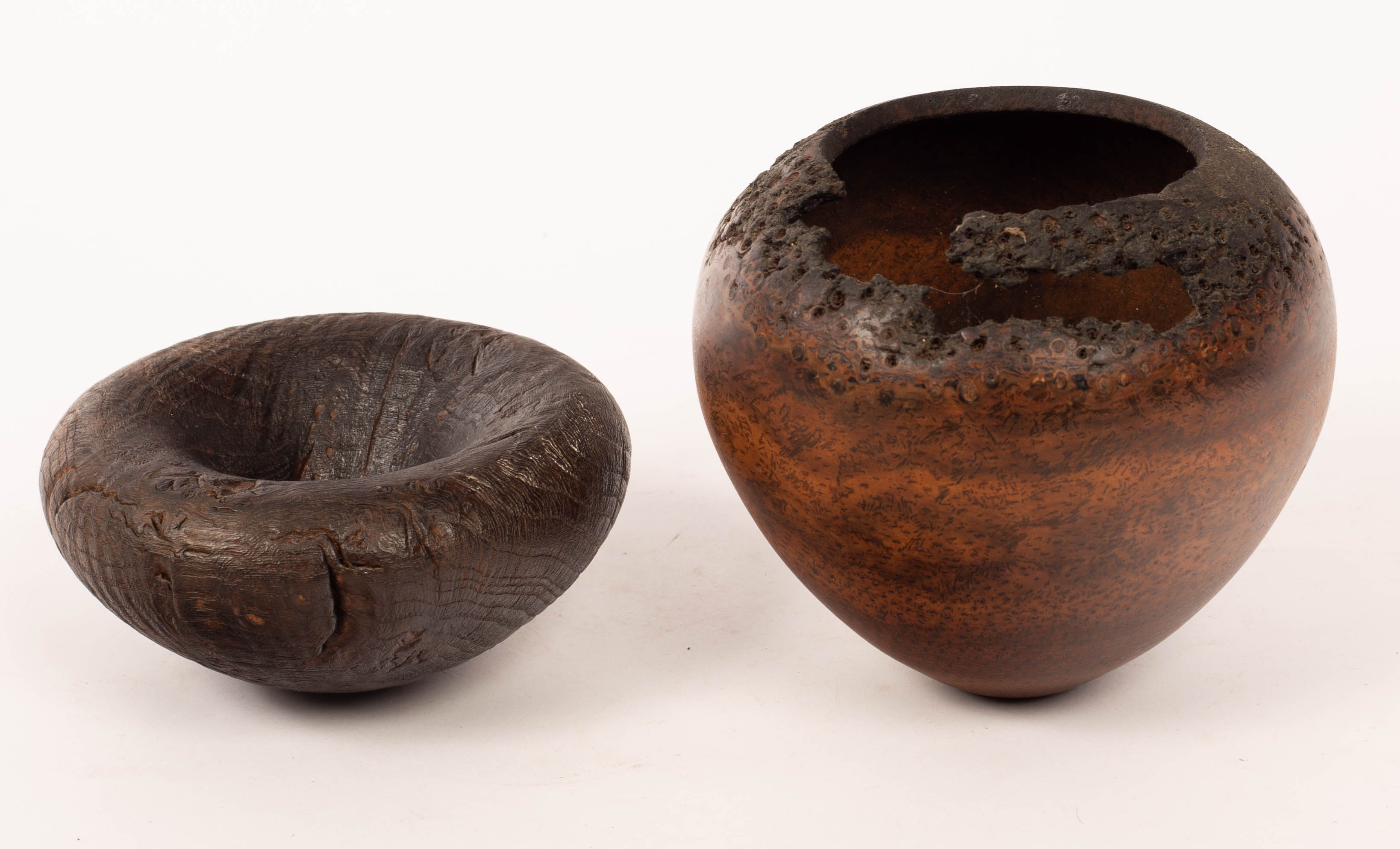 Mike Scott (Chai), a small wooden bowl of natural form, signed to base, and another by Ian Harris,
