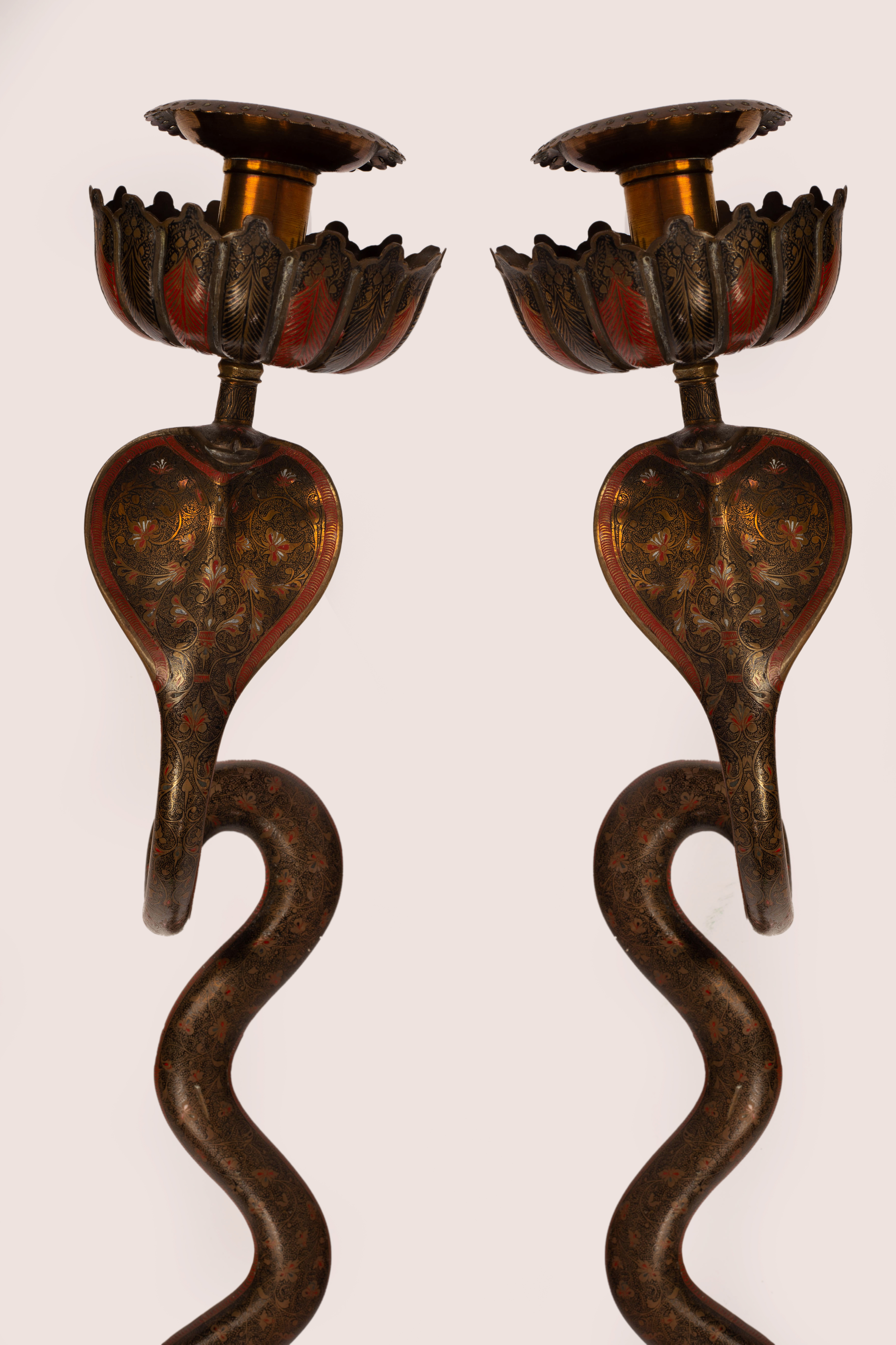 A pair of Art Deco style Indian wall lights, each modelled as a king cobra, - Image 3 of 4