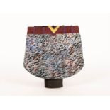 Philip Evans (Contemporary), a stoneware vessel, burgundy, blue and gold, signed,