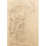 Francis Hewlett (1930-2012)/Wells Cathedral/signed inscribed and dated '74/pencil on paper, 49.
