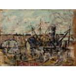 Paul Lucien Maze (1887-1979)/Riverside Scene with Bridge to Background/oil on board, 30.5cm x 40.